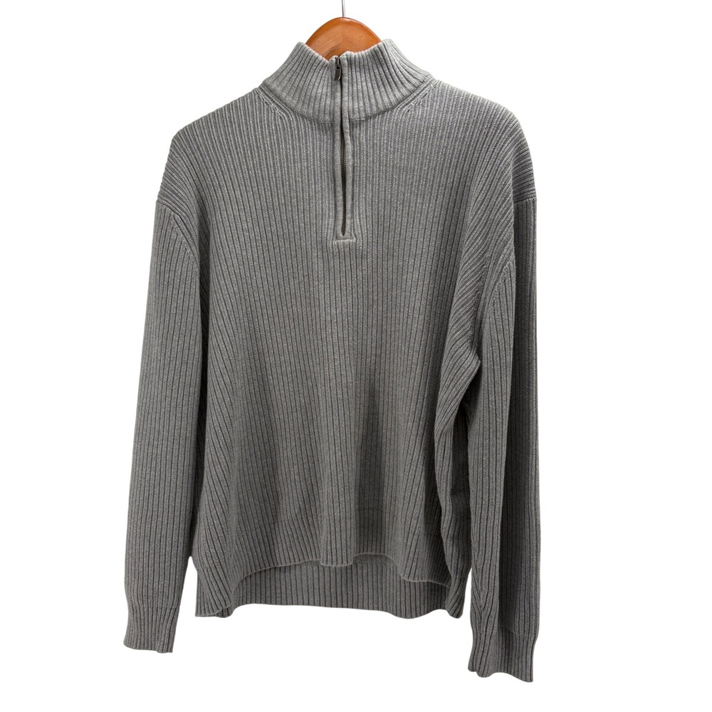 Calvin Klein Men's 2XL Gray Ribbed 100% Cotton‎ Quarter Zip Mock Neck Sweater